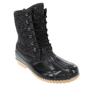 BLACK GLITTER/RUBBER DUCK BOOTS ANKLE BOOTS